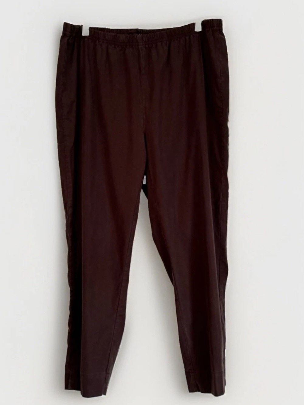 Cut Loose Brown Linen Blend Straight Leg Pants Pull On Elastic Waist USA Neutral